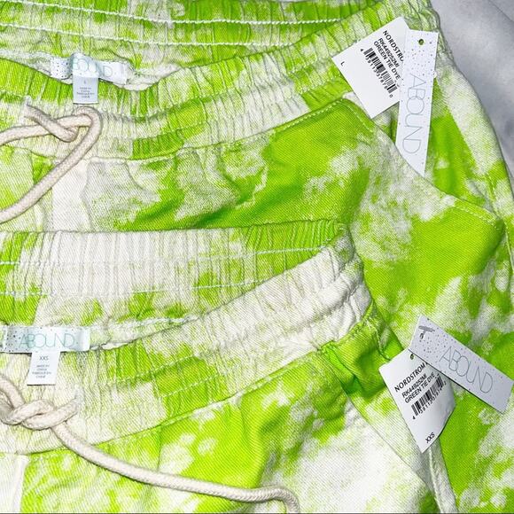 Abound Green Tie-Dye Drawstring Elastic Waist Pull On Raw Hem Cotton Shorts SzL - Picture 12 of 12